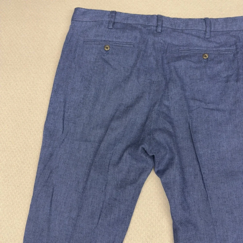 Banana Republic Pants Mens 38x30 Tailored Fit Blue Herringbone Linen Blend